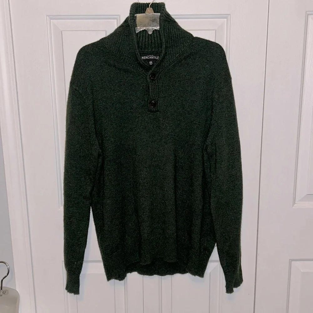 J.Crew Mercantile Mens XXL Sweater Lamb Wool Blend Pullover Button Green GUC B33